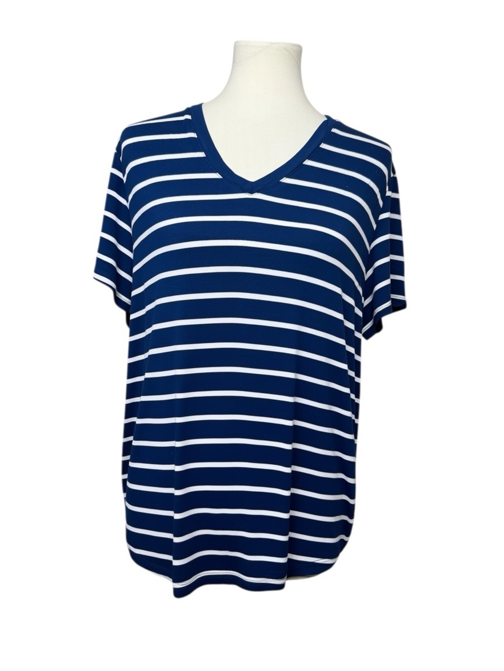GAP XL Navy White Striped V Neck Short Sleeve Tunic Top